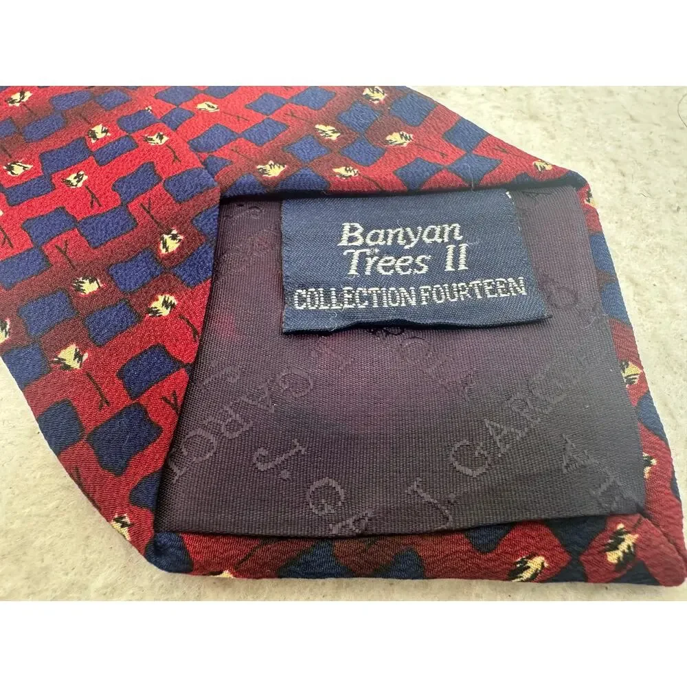 Jerry Garcia Red Blue Banyan Trees II 100% Silk Tie